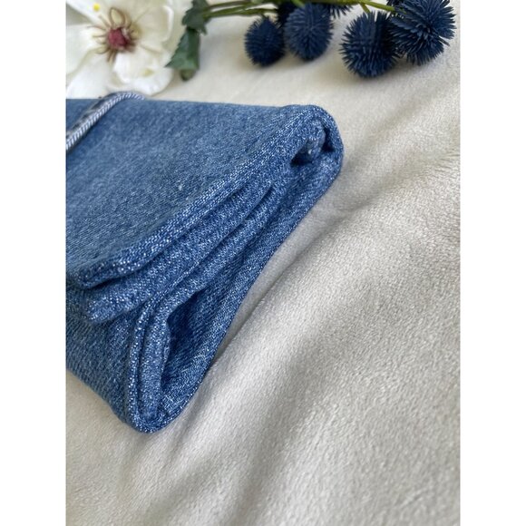 Vintage Denim Makeup Organizer Bag With 4 Makeup Brush Holder Wrap-Around Strap - Picture 4 of 12